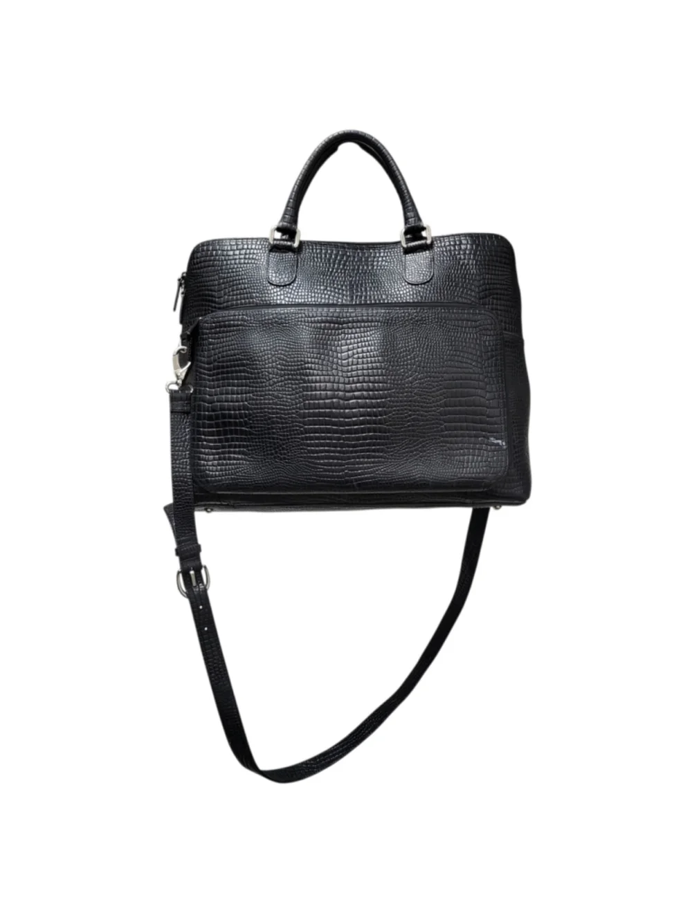 Levenger Crocodile Embossed Genuine Leather Messenger Briefcase Crossbody Bag